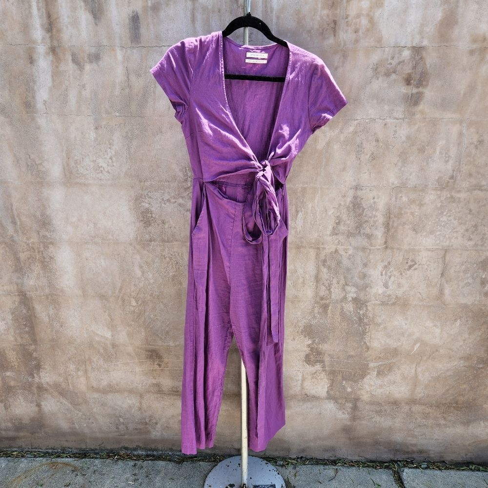 Urban outfitters purple wide leg tie front jumpsuit